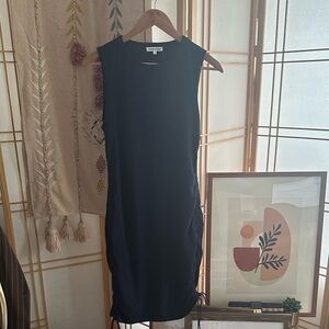 Cotton Citizen Navy Sleeveless Ruched Midi Dress | Made in USA | Size L